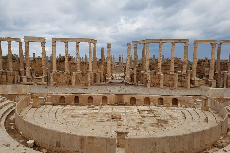 The theater - the main destination here in Leptis Magna - which faces the deep blue waters of the Mediterranean Sea.