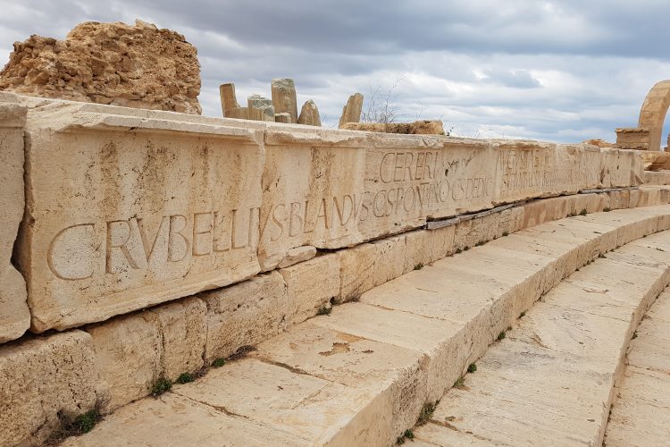 The theater - the main destination here in Leptis Magna - which faces the deep blue waters of the Mediterranean Sea.